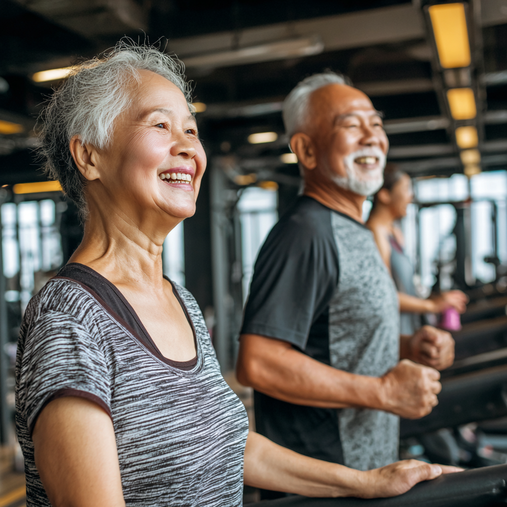 Smiling Uzbek fitness enthusiast in workout gear showing strength and confidence