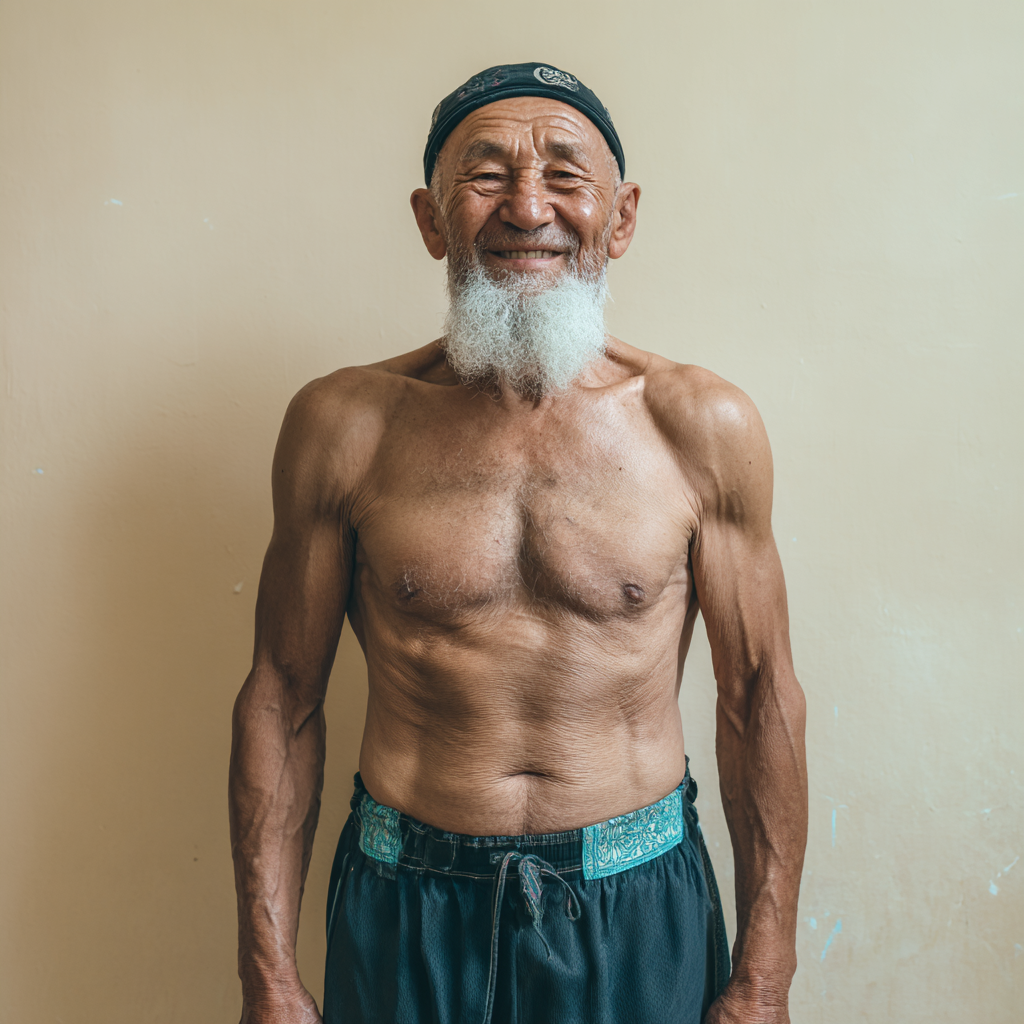 Professional Uzbek fitness trainer demonstrating proper exercise technique with enthusiasm