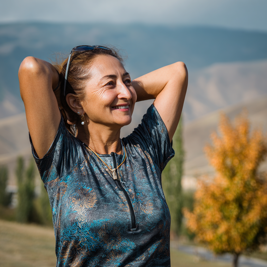 Happy Uzbek fitness success story showing improved health and vitality